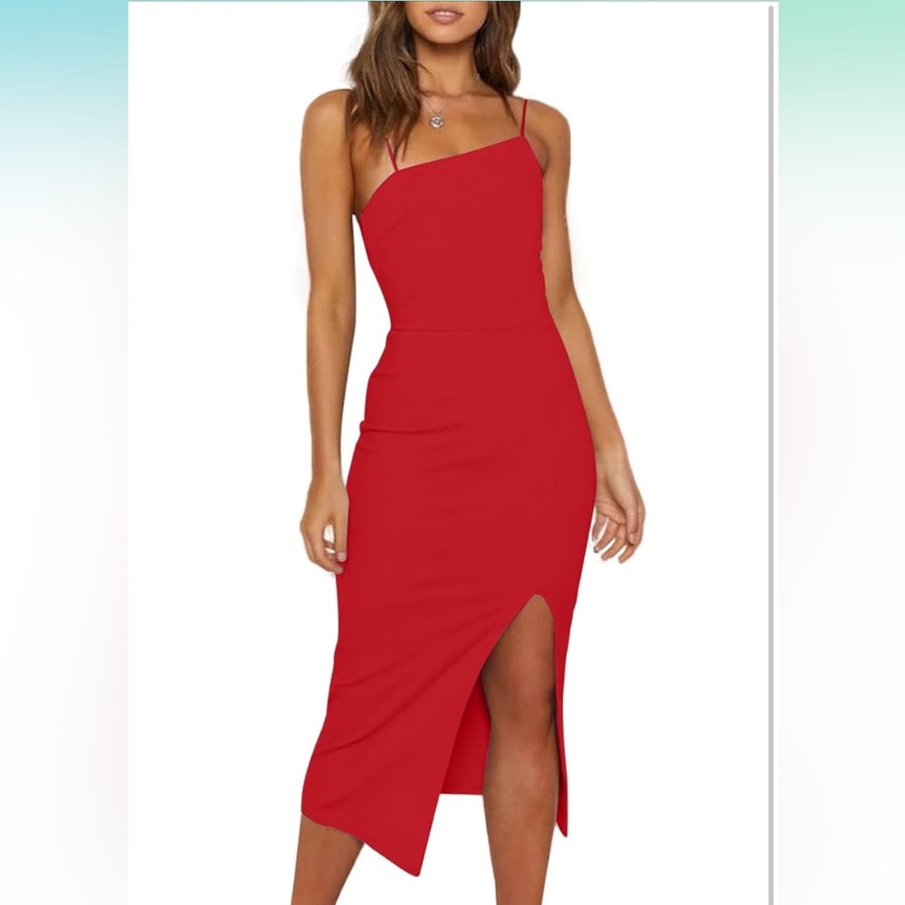 Red midi asymmetrical dress